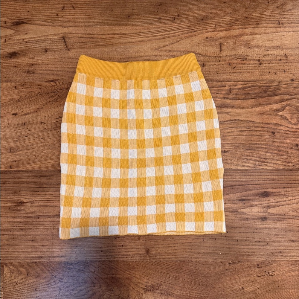 Yellow Checkered Pencil Mini Skirt